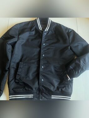 21 Men’s Black Bomber Jacket with White Striped Trim